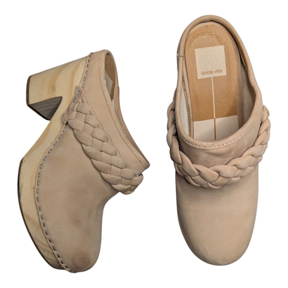 Dolce Vita Beige Braided Leather Clog Mules